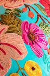 Turquoise Floral Embroidered Cushion Cover