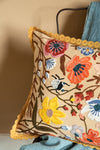 Natural Floral Embroidered Cushion Cover