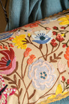Natural Floral Embroidered Cushion Cover