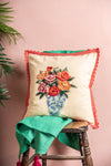 Flower Vase Embroidered Cushion Cover