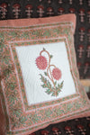 Red Clover Pink Border Cotton Block Print Cushion Cover