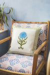 Thistle Fresh Blue & Green Cotton Block Print Cushion Cover
