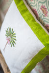 Vivid Green Palm Block Print Cushion Cover