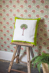 Vivid Green Palm Block Print Cushion Cover