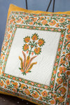 Mustard Mughal Block Print Cotton Cushion Cover