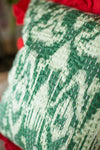 Green Ikat & Red Frills Kantha Cushion Cover