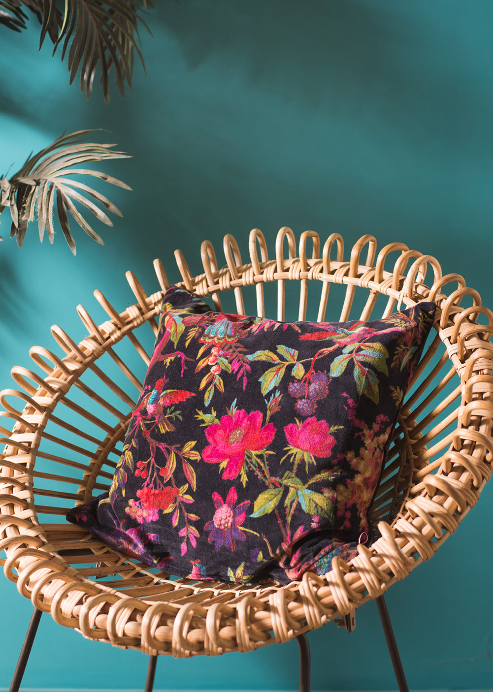 Black Bird of Paradise Cotton Velvet Cushion Cover