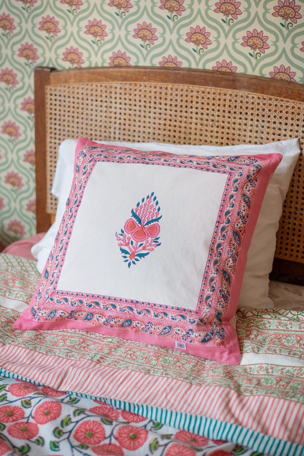 Pink City Block Print Cushion Cover