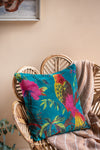 Blue Bird of Paradise Cotton Velvet Cushion Cover