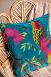 Blue Bird of Paradise Cotton Velvet Cushion Cover