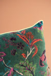 Bayberry Green Floral Cotton Velvet Cushion Cover
