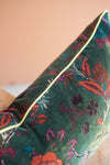 Bayberry Green Floral Cotton Velvet Cushion Cover