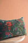 Bayberry Green Floral Cotton Velvet Cushion Cover