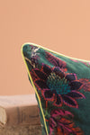 Bayberry Green Floral Cotton Velvet Cushion Cover