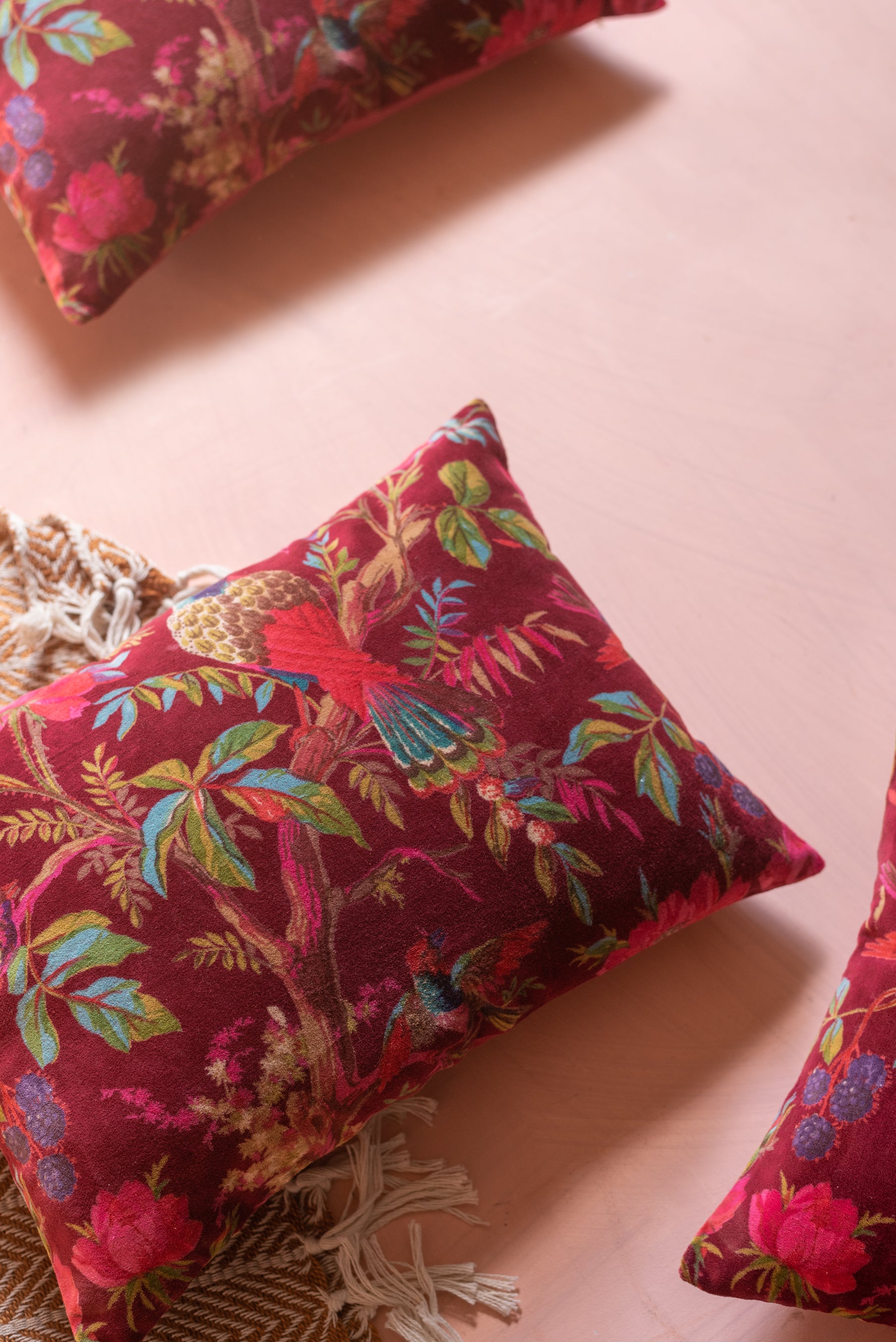 Red Bird Of Paradise Velvet Cushion Cover