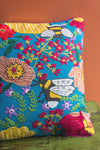 Embroidered Flowers & Bees Cotton Cushion Cover