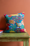 Embroidered Flowers & Bees Cotton Cushion Cover