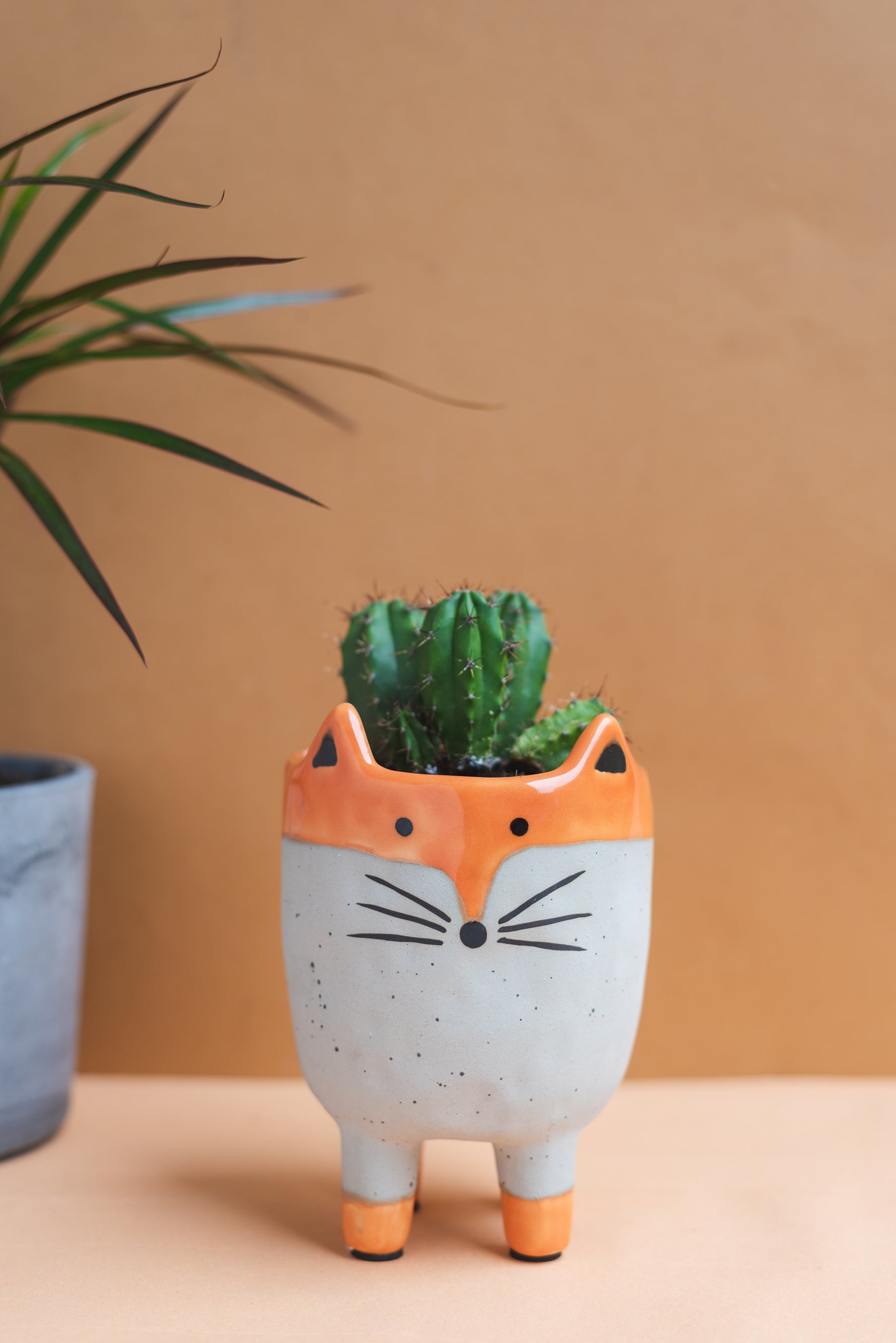 Abstract Fox Earthenware Planter