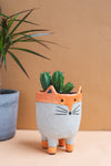 Abstract Fox Earthenware Planter