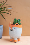 Abstract Fox Earthenware Planter