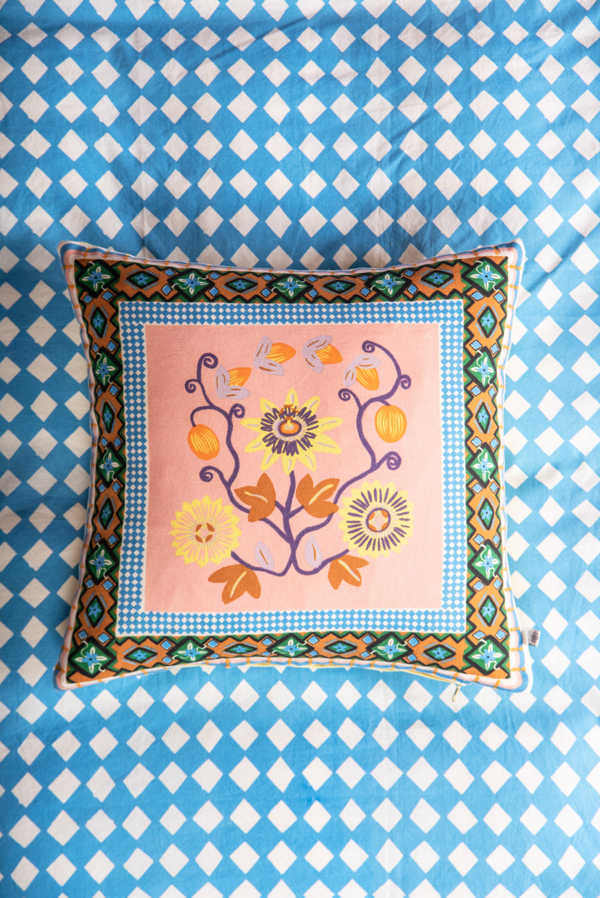 Pink Passion Flower 100% Recycled Cotton Cushion Cover