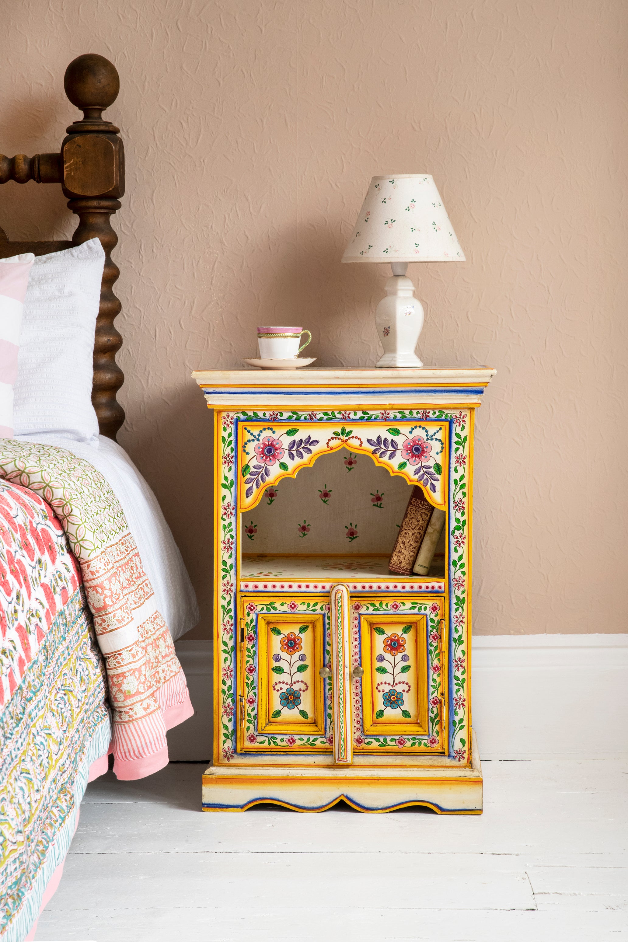 Cream & Yellow Hand Painted Bedside Cabinet