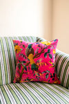 Coral Bird of Paradise Cotton Velvet Cushion Cover