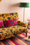 Mustard Tree of Life Floral Cotton Velvet Two Seater Sofa