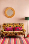 Mustard Tree of Life Velvet Two Seater Sofa