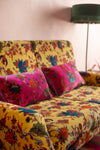 Mustard Tree of Life Floral Cotton Velvet Two Seater Sofa