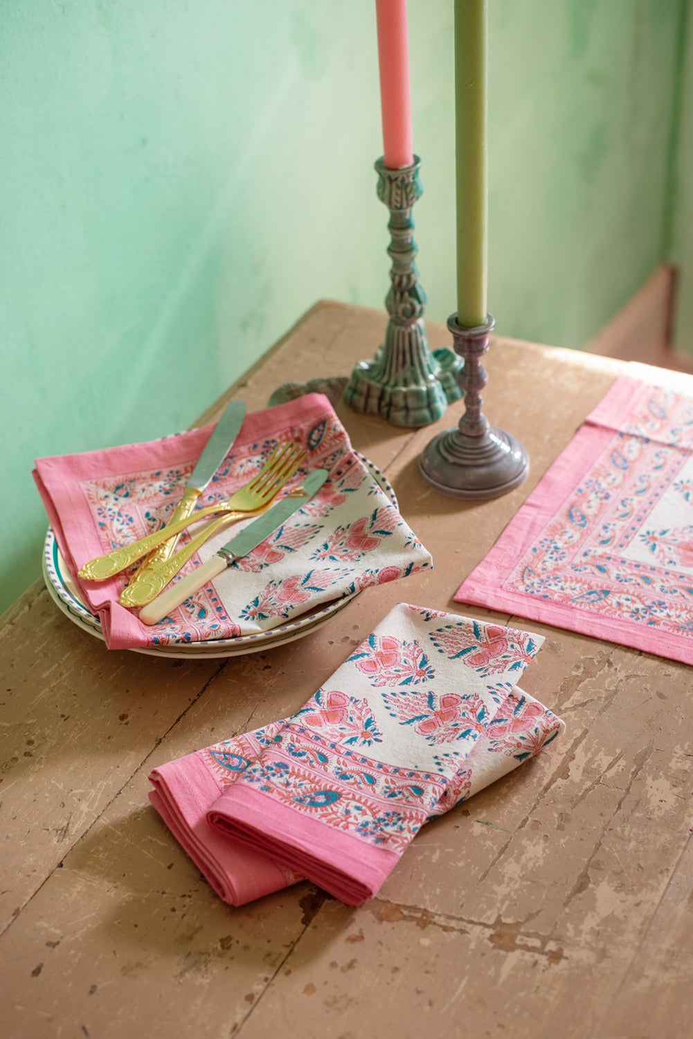 Set of 4 Pink City Block Print Napkins