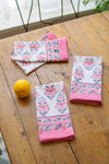 Set of 4 Pink City Block Print Napkins