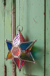 Multi Coloured Iron & Glass Hanging Star Lantern