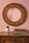 Green Round Hand Painted Floral Mirror