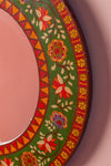 Green Round Hand Painted Floral Mirror