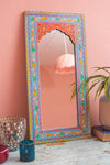 Highly Decorative Arched Wooden Mirror with Mehandi Work