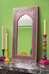 Purple Highly Decorative Arched Wooden Mirror with Mehandi Work (read description)