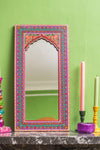Purple Highly Decorative Arched Wooden Mirror with Mehandi Work (read description)