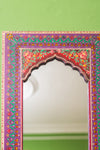 Purple Highly Decorative Arched Wooden Mirror with Mehandi Work (read description)