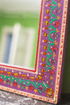 Purple Highly Decorative Arched Wooden Mirror with Mehandi Work (read description)