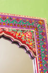 Purple Highly Decorative Arched Wooden Mirror with Mehandi Work (read description)