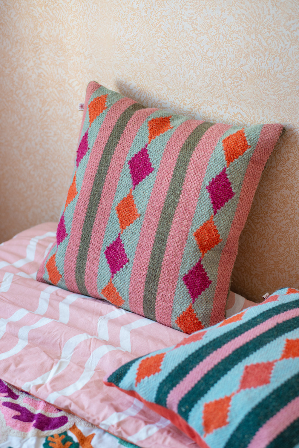Martha Soft Pink and Sage Wool Cushion Cover