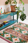 Clover Fields Green and Orange Kilim Rug