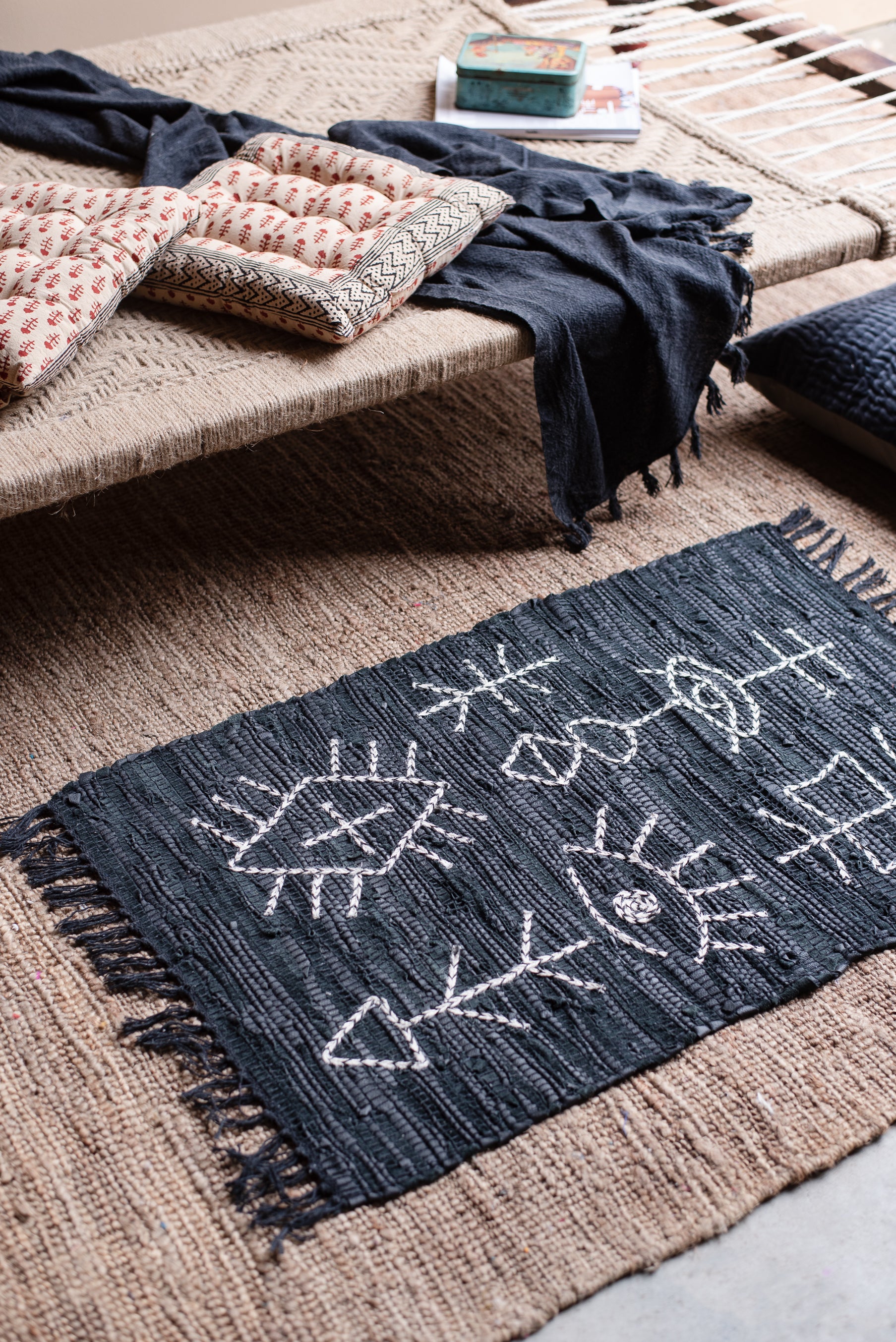 Black 100% Recycled Leather Rug