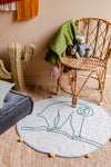 Grey Sloth 100% Recycled Cotton Baby Rug with Pom Poms