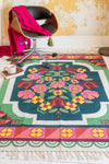 Geraldine Dark Green Rose Bouquet Rug