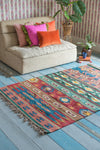Pink & Blue Striped Wool and Jute Rug