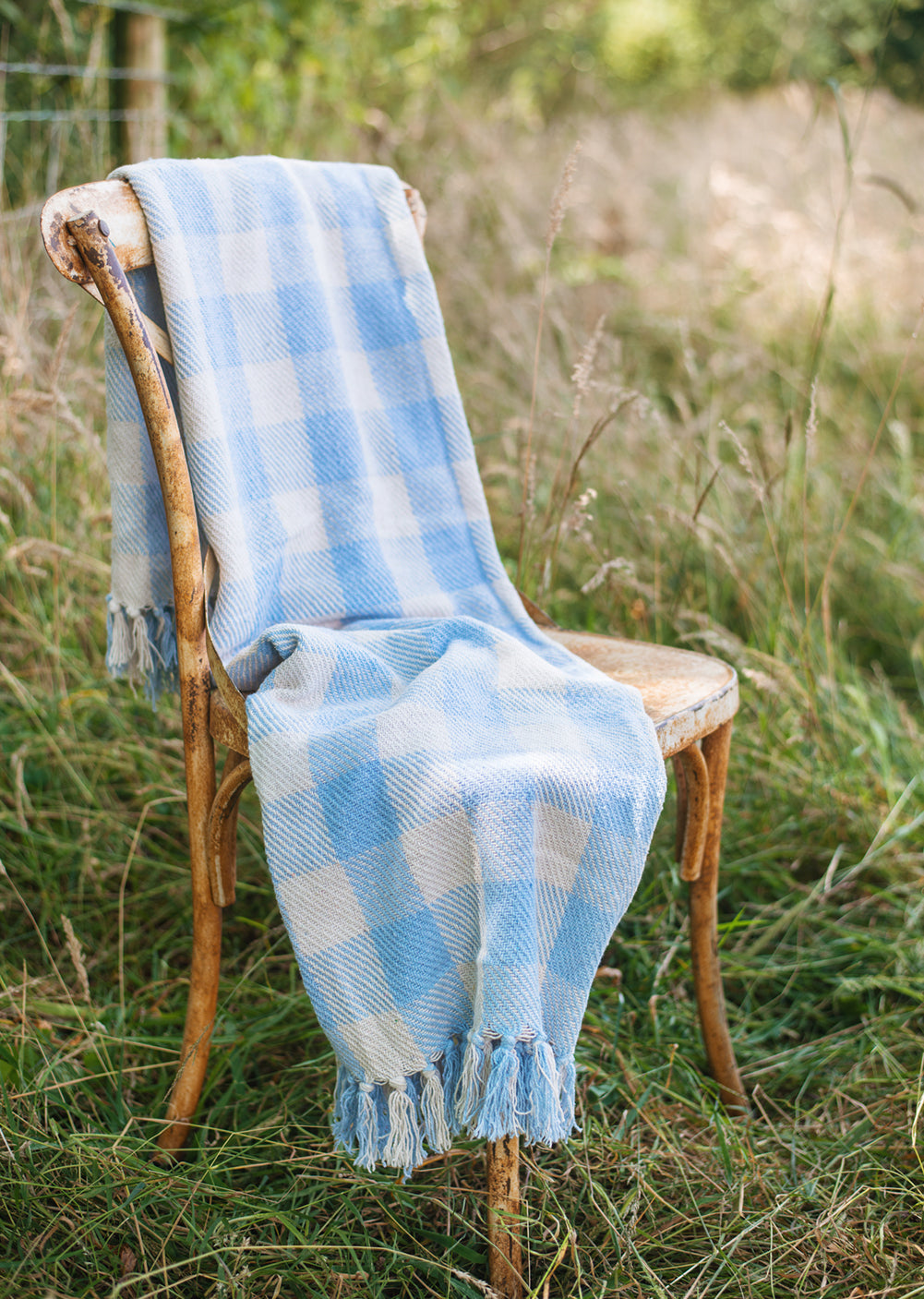 Pale Blue 100% Recycled Gingham Throw