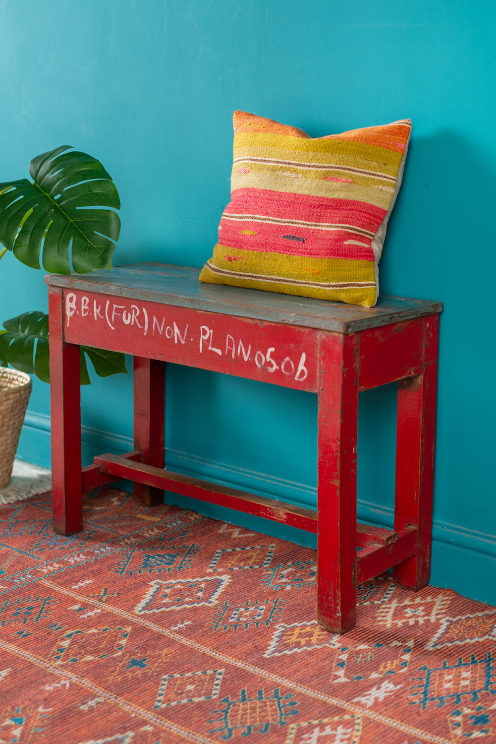 Red & Blue Vintage Side Table