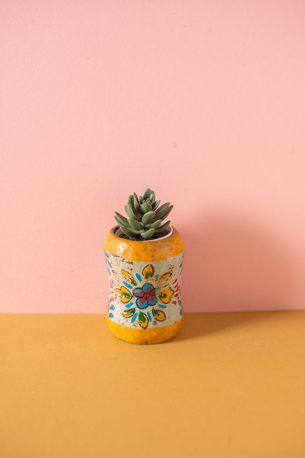 Vintage Hand Painted Wooden Pot (Re-worked) - 197